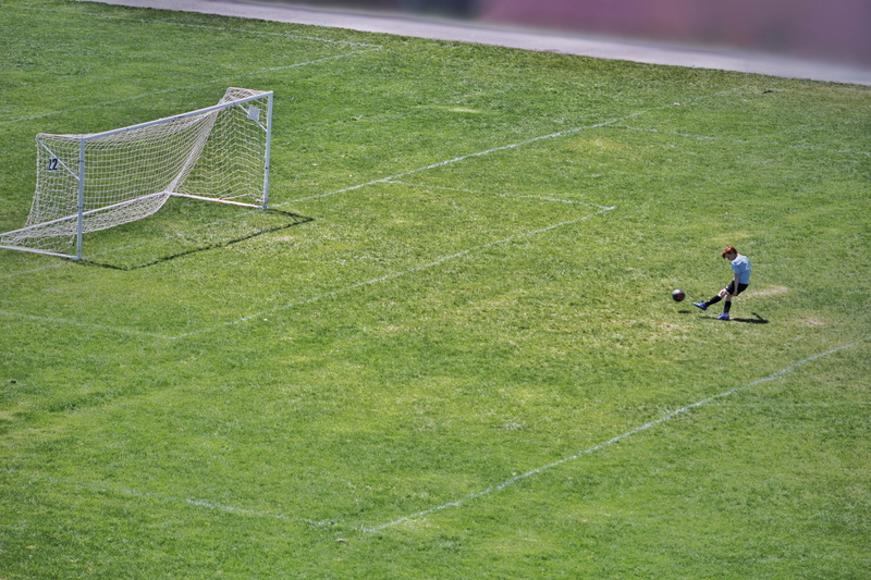 soccer, sports, people, land, green color, sports equipment, playing, competition, football, sport, soccer goal, soccer ball, playing field, building, nature