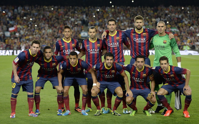 men, males, 1080P, athlete, sport, team sport, adult, soccer, stadium, people, young adult, FC Barcelona, full length, soccer player, crowd, teenager