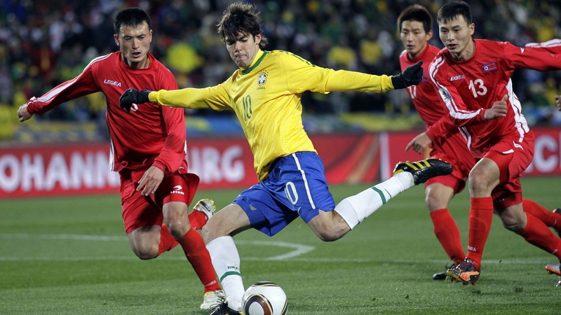 soccer player, clothing, sports uniform, soccer field, red, 1080P, group of people, sport, Kaká, playing, motion, Brazil, soccer ball, athlete, team sport