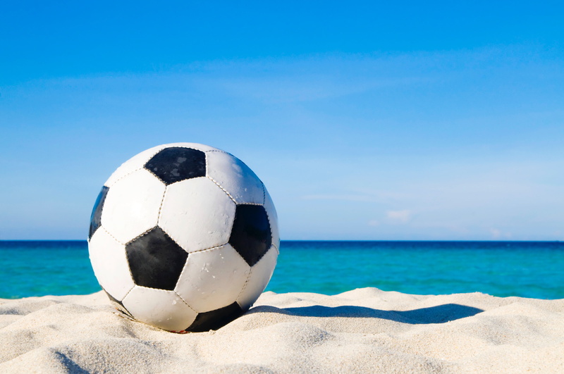 horizon over water, football, land, day, blue, horizon, water, 4K, scenics - nature, sky, outdoors, sunlight, sports equipment, sport, no people, beauty in nature