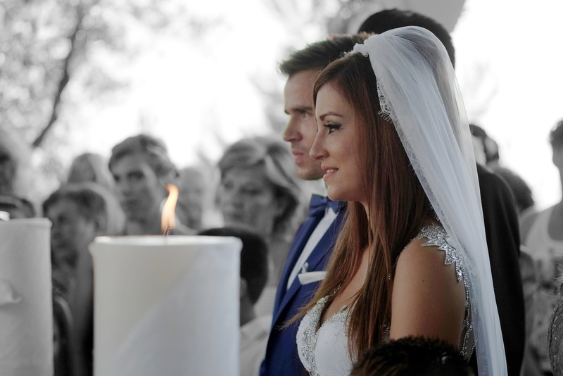 blue, photo, young adult, watching, love, 2K, real people, focus on foreground, gown, hairstyle, wedding dresses, looking down, headshot, clothing, hair