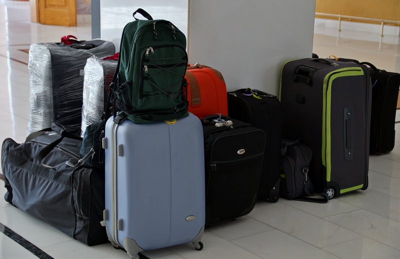 luggage, indoors, transportation, travel, packed, journey, tourism, vacations, trip, flooring, leaving, tiled floor, people Traveling, packing, color, equipment