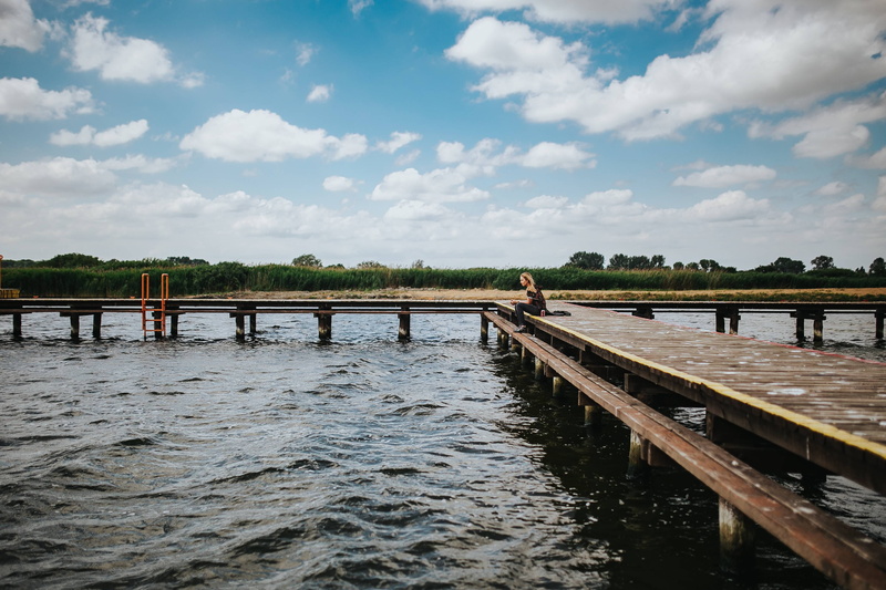 day, by the lake, beauty in nature, Beautiful, wood - Material, pretty, cloud - sky, wooden pier, reflection, jetty, scenics - nature, lake, girl, architecture