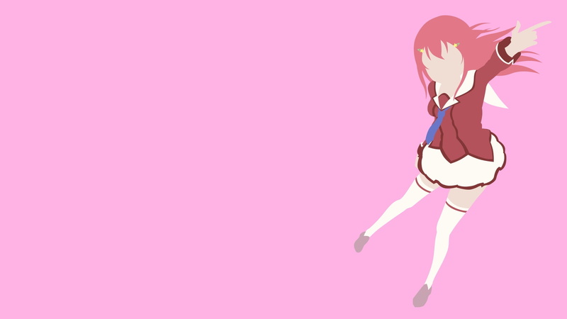 women, copy space, arms raised, young women, colored background, purple, beauty, Inou-Battle wa Nichijou-kei no Naka de, adult, 1080P, anime girls, pink color