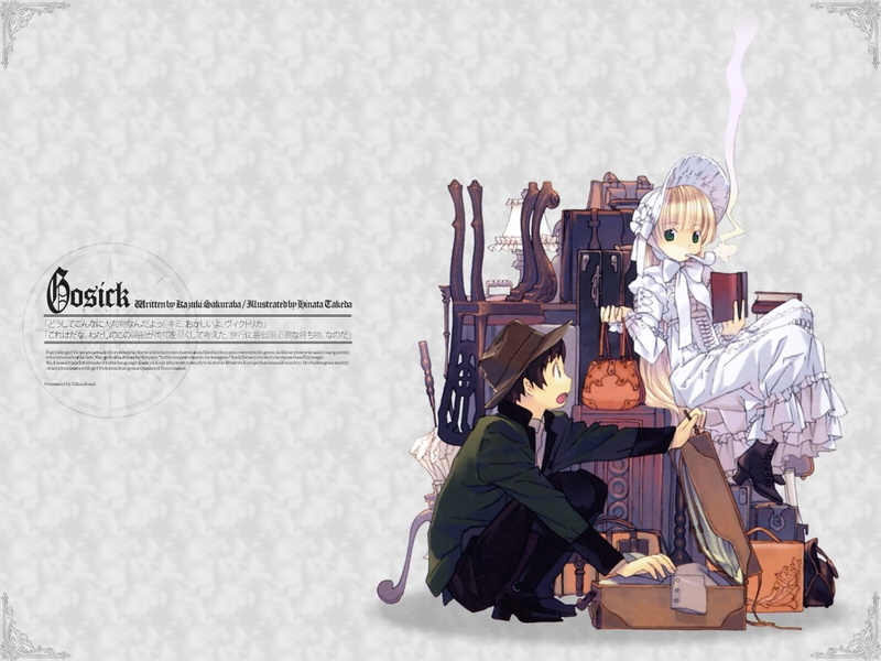 luggage, Gosick, people, Kazuya Kujou, bag, clothing, Victorique de Blois, adult, business, women, indoors, 720P, studio shot, men, offspring, still life