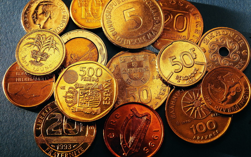 business, metal, Coins, Denomination, gold colored, variation, Different, animal representation, indoors, geometric shape, high angle view, Money, close-up