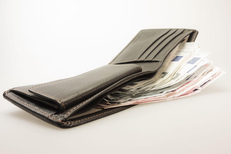 close-up, newspaper, personal accessory, corporate business, white Background, communication, euro, cut out, copy space, purse, paper Currency, luxury