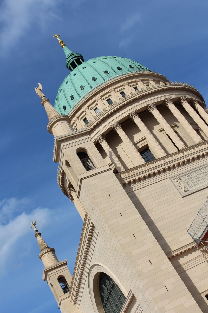 church dome, mood, day, building exterior, blue, monument, clock, tower, travel destinations, potsdam, historical, city, statue, sculpture, 5K, place of worship