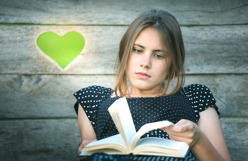sitting, bestseller, culture, hairstyle, book, adult, heart, polka, library, contemplation, woman, heart shape, portrait, education, lie, literature, women
