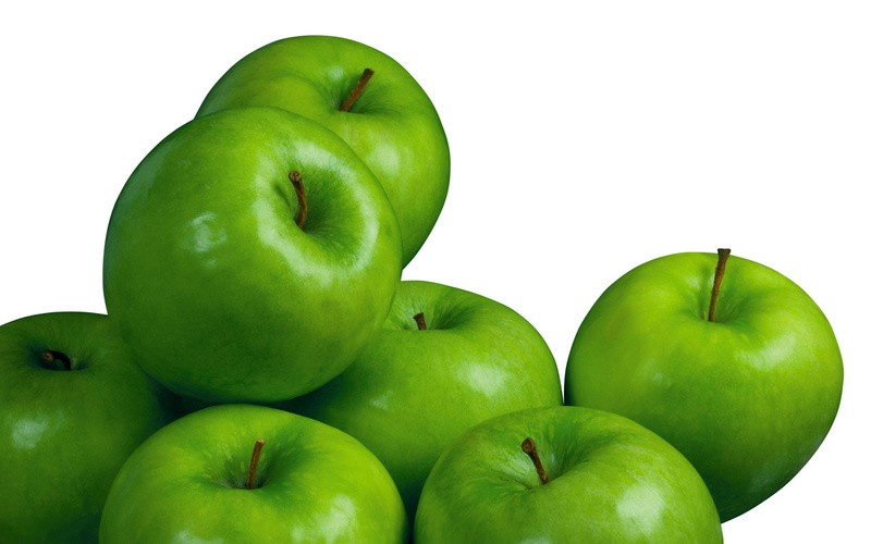 green color, apples, sweet, organic, white background, apple - fruit, healthy eating, fruit, close-up, group of objects, granny smith apple, food, still life
