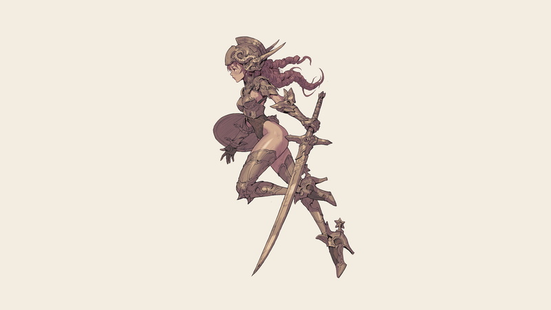 shield, warrior, Rome, simple background, knight, anime, ancient, 1080P, sword, anime girls, armor