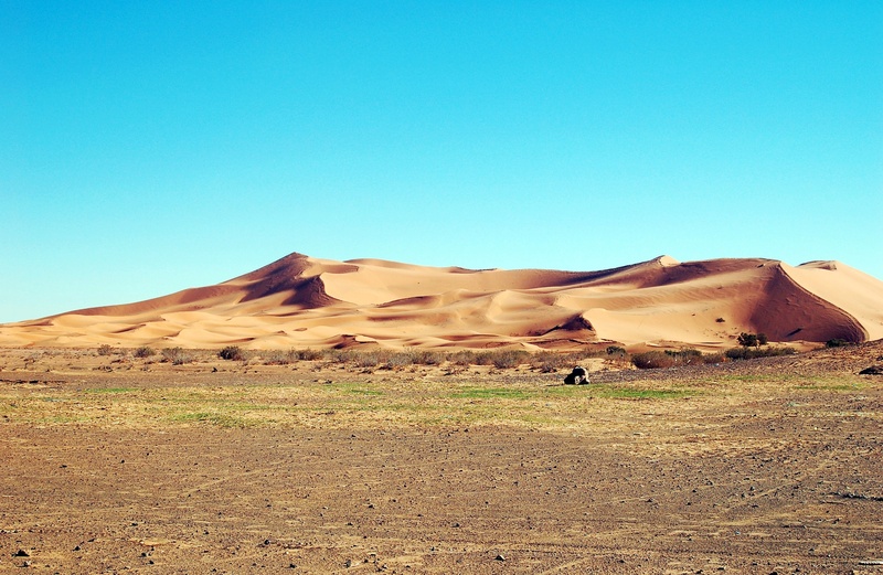 sand dune, no people, scenics - nature, tranquility, 2K, blue, empty, landscape, tranquil scene, remote, clear sky, copy space, sky, morocco, dunes, dune