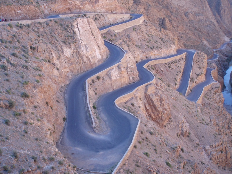 mountain, beauty in nature, transportation, tranquil scene, high angle view, brown, hill, rock, tranquility, land, travel, scenics - nature, spiral, nature