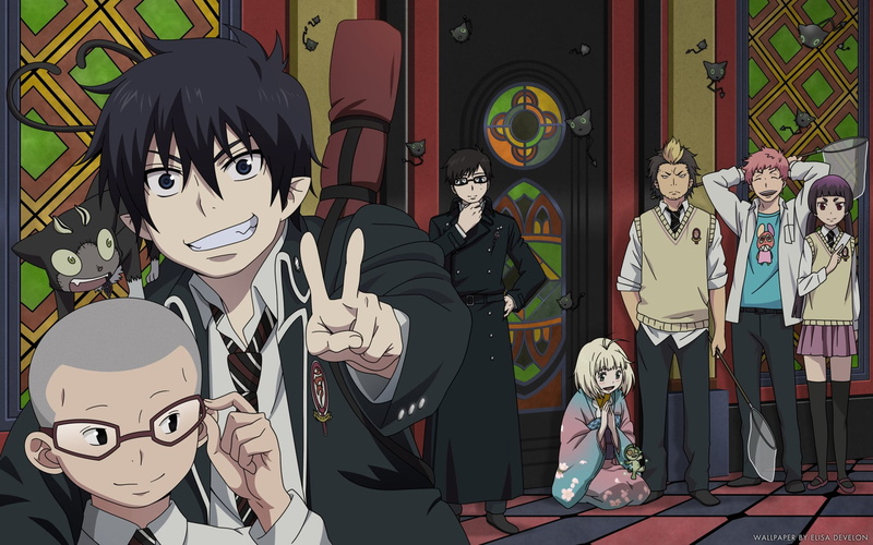 art and craft, representation, Konekomaru Miwa, Anime, Izumo Kamiki, standing, Blue Exorcist, Kuro (Ao No Exorcist), Yukio Okumura, mural, men, disguise