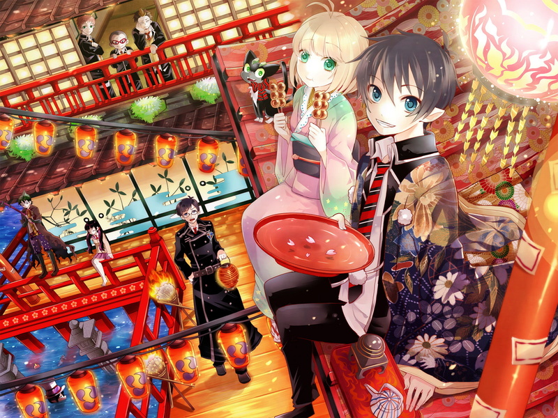 festival, kamiki, amaimon, miwa, eyes, yukio, kimono, renzou, exorcist, izumo, rin, shima, 720P, dango, green, ryuji, okumura, suguro, konekomaru