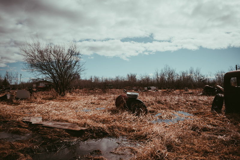 agricultural machinery, land, no people, cloud - sky, tranquil scene, bare tree, nature, plant, outdoors, old, scenics - nature, dirt, rural scene, sky