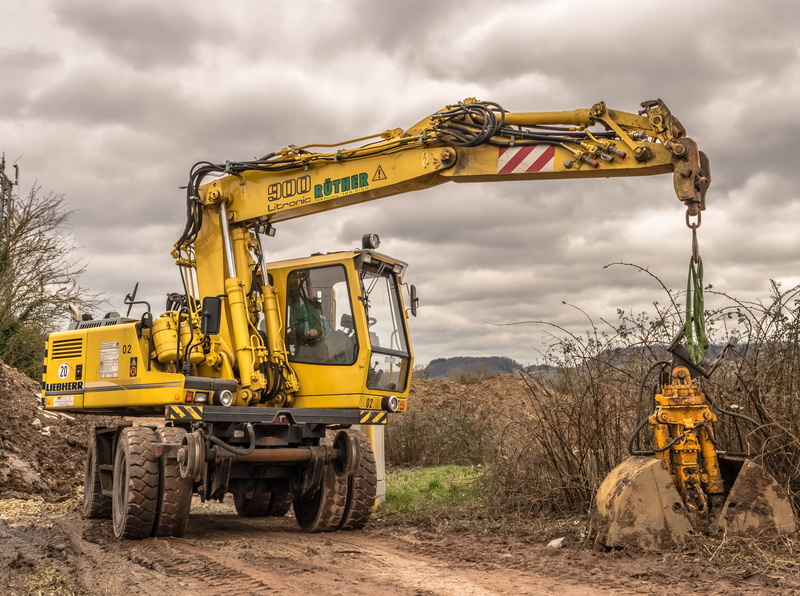 building - activity, industrial equipment, cloud - sky, transportation, nature, construction industry, gripper, 4K, yellow, sky, site, construction machine
