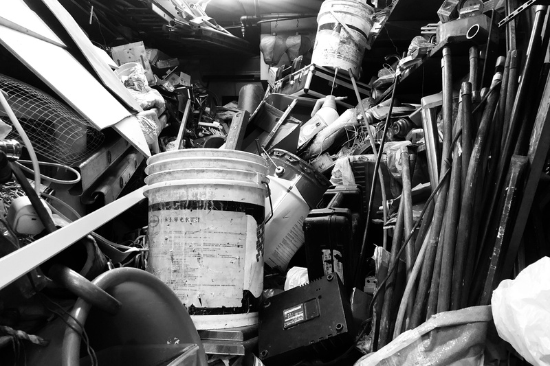 abandoned, buckets, 178 hollywood rd, bucket, closed, grey, mode of transportation, real people, hong kong, engine, transportation, day, obsolete, unloved