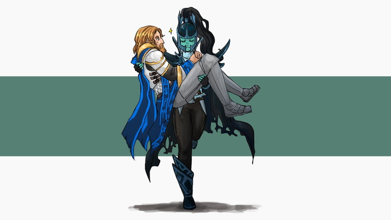 representation, people, creativity, women, games, dota, togetherness, males, armor, full length, side view, assassin, indoors, warrior, Mortred, fantasy