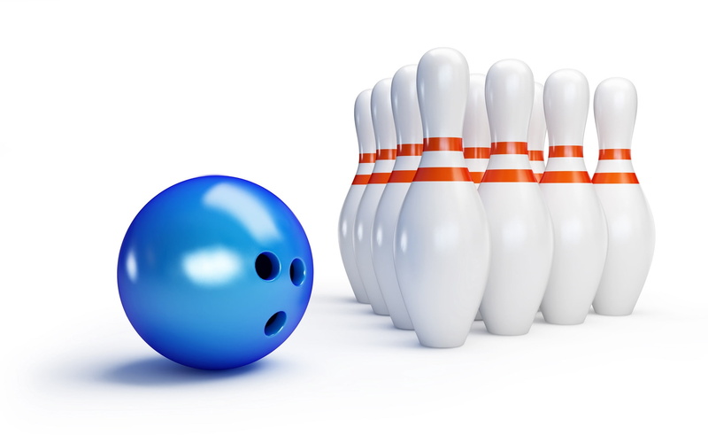pins, bowling, white, blue, 1080P, ball