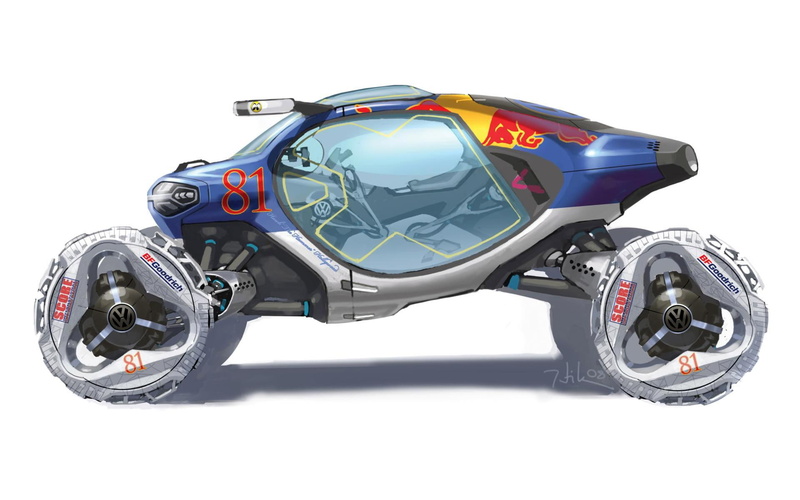 car, futuristic, toy, illustration, volkswagel, fuuturistic, cars, gray, bowler, 1080P, blue, volkswagen, bull, plastic, dakar, rally