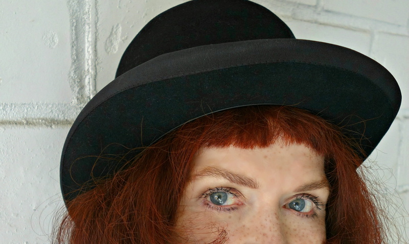 front view, day, hat, redhead, 1080P, hair, young adult, women, bowler hat, attractive, portrait, white, eye, female, close up, blue-gray eyes, beautiful woman
