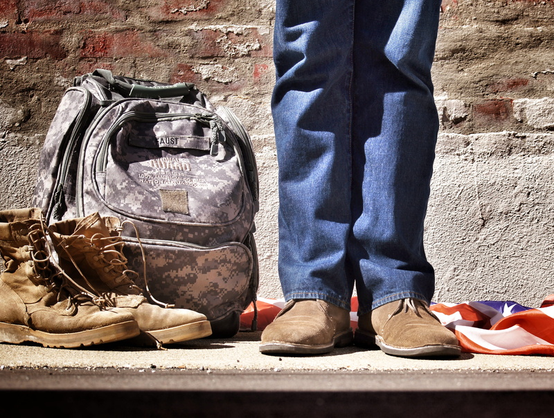military, backpack, america, minimalist, human body part, brown, leg, footpath, standing, lifestyles, national guard, shoe, human foot, us, beside, footwear