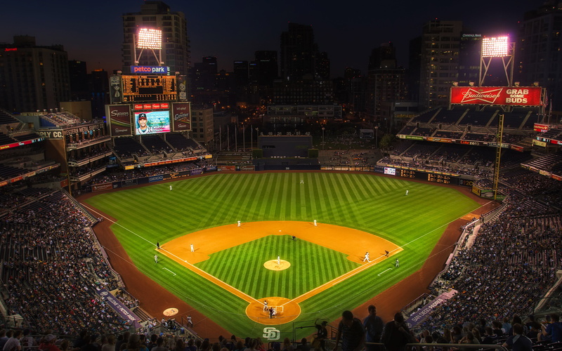 petco, life, building, mlb, urban skyline, baseball - sport, stadium, sport, 4K, night, building exterior, park, high angle view, spectator, crowd, team sport