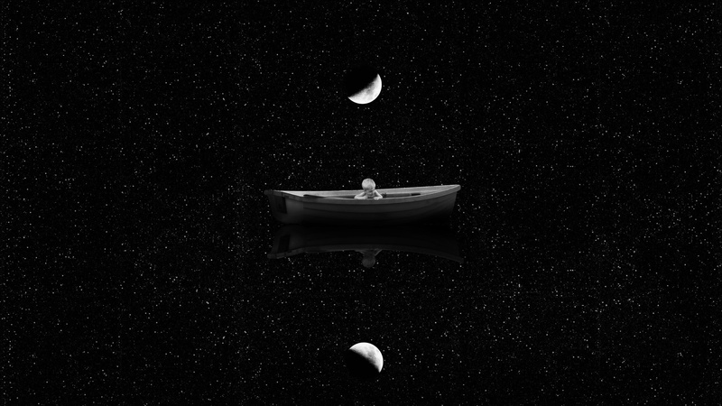 studio shot, Moon, water, stars, children, motion, black background, close-up, night, no people, indoors, boat, flame, astronomy, drop, bird, dark, candle