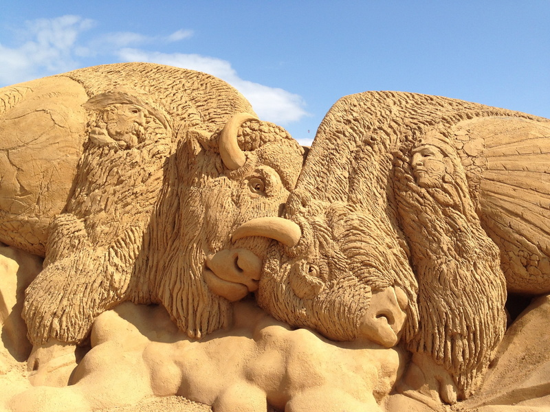 craft, Sculpture, nature, sky, construction, mammal, Buffalo, rock, representation, day, art and craft, no people, art, Statue, design, outdoors, solid