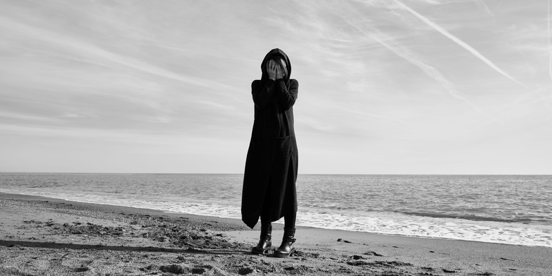 conceptual, nature, grayscale, sea, crisis, sunset, scenics - nature, monochrome, sand, portrait, lifestyles, seashore, distressed, depression, water, leisure activity