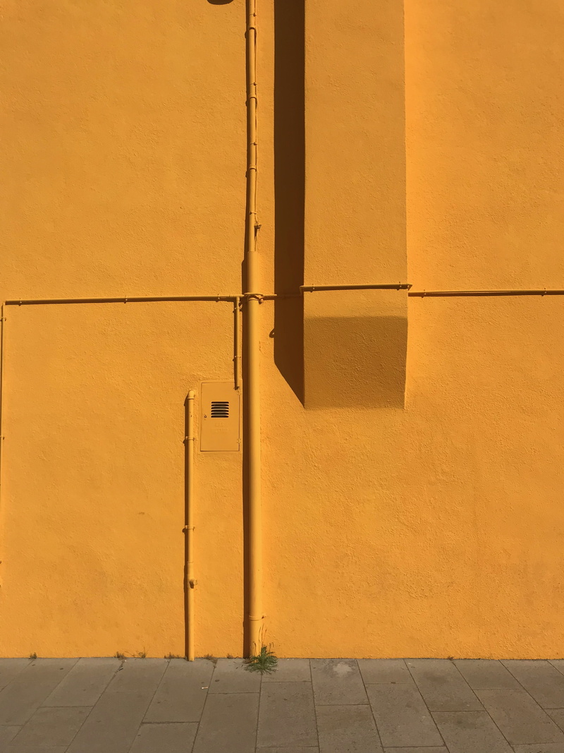 building Exterior, bright, minimal, outdoors, architecture, modern design, wall, drainpipe, orange, no People, urban, geometric, building, plain, built Structure