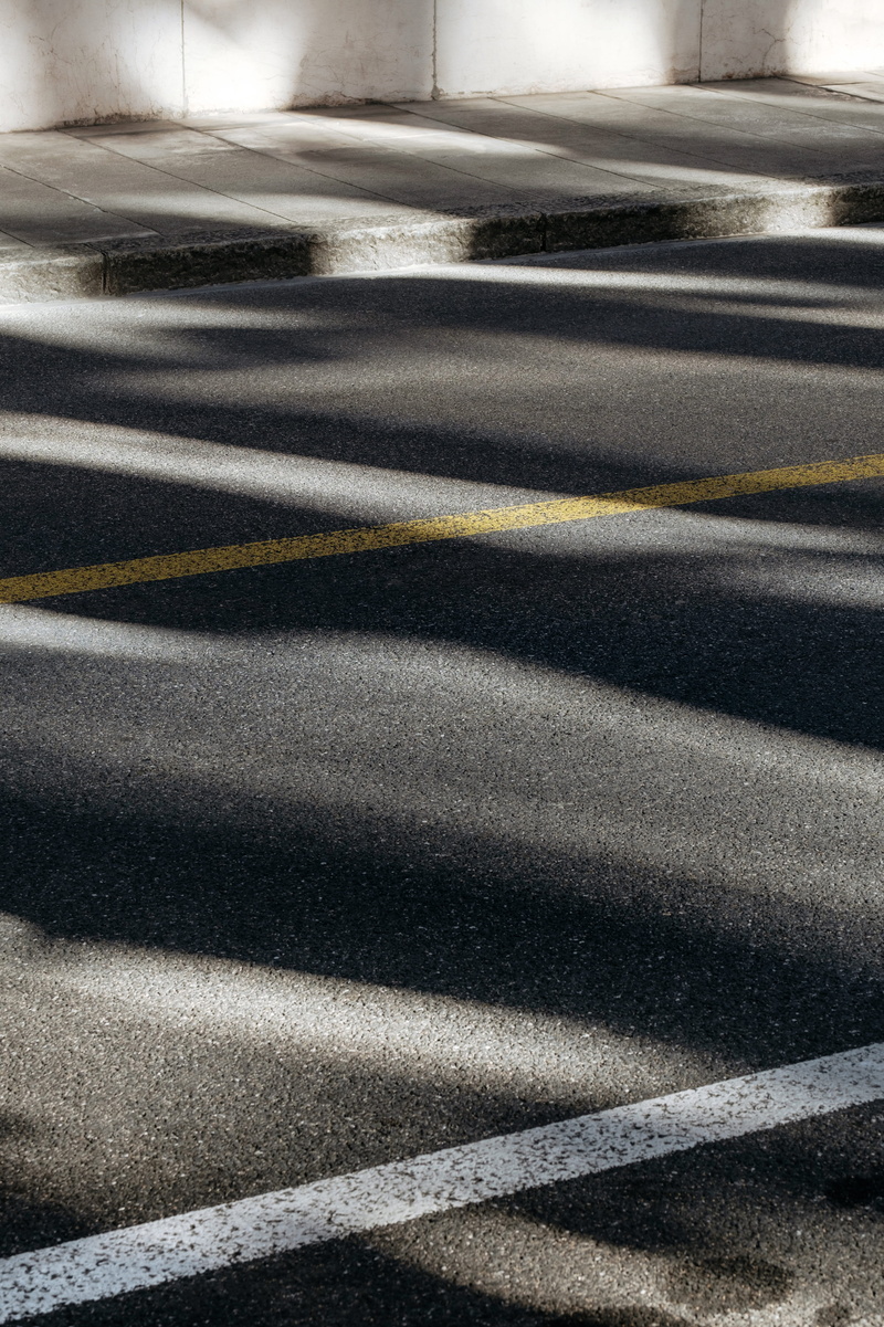 outdoors, asphalt, road, shadow, geneva, 5K, texture, street, minimalism, no people, geometric, pattern, white, yellow, marking, cement, urban, pavement