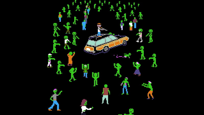 retro Games, Green, zombies, video games, 1080P, minimalism, men, car, Killer, Pixels, gun, Organ Trail, digital art, black background
