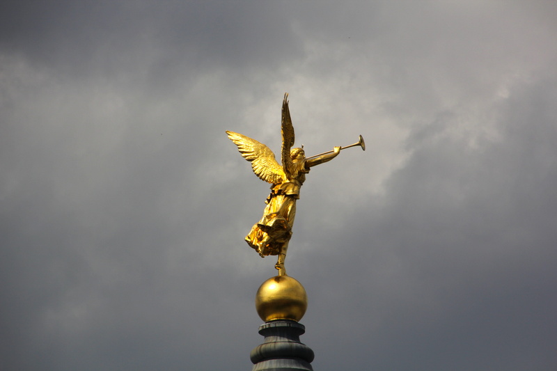 gold, nature, Roof, sculpture, creativity, human representation, representation, low angle view, Church, gray background, christianity, art and craft, high