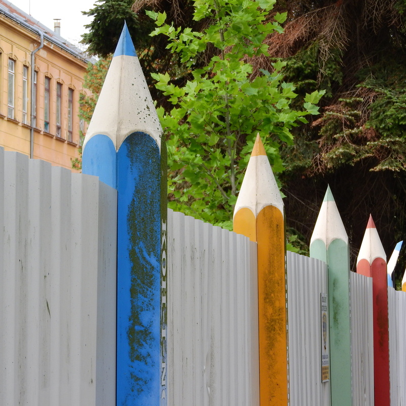art supplies, Fence, Firm, boundary, green color, plant, outdoors, built structure, barrier, tree, day, growth, Crayons, building exterior, front or back yard