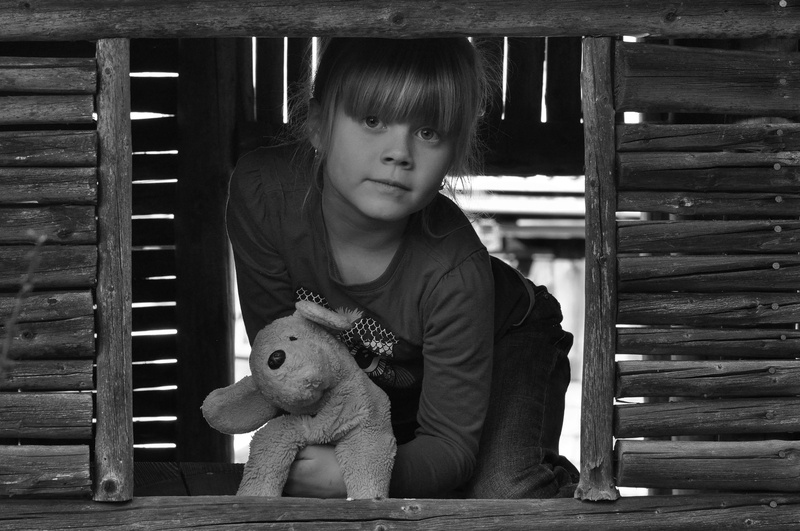 toy, front view, children only, animal, leisure activity, females, real people, Play, indoors, lifestyles, 4K, cute, teddy bear, stuffed toy, girls, looking