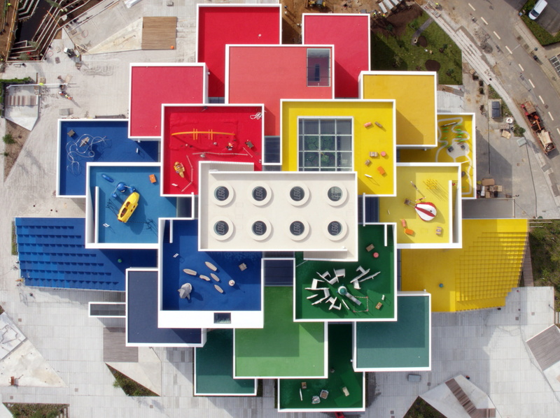 1080P, Aerial View, architecture, building, LEGO House, road, Colorful, bricks, Lego, Denmark, city, Cityscape, Rooftops