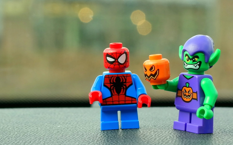green goblin, still life, multi colored, human representation, figurine, figures, plastic, art and craft, lego, pumpkin, representation, close up, male likeness