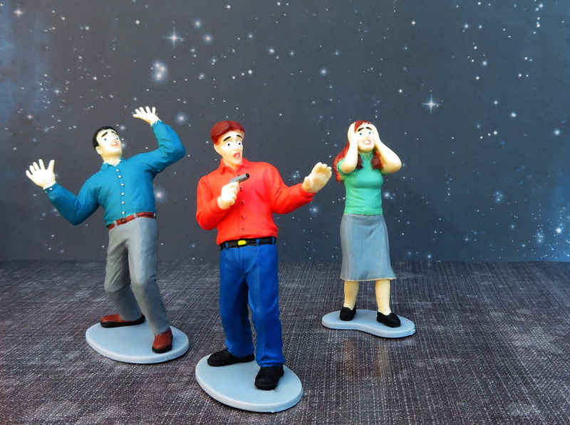 horrified, emotion, togetherness, looking at camera, human arm, Toys, woman, terror, 2K, casual clothing, action figure, childhood, full length, stress