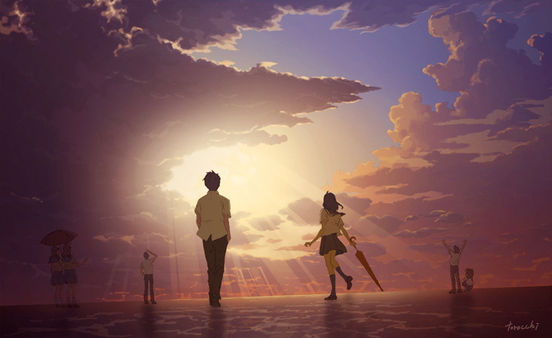 Original, Cloud, Umbrella, Girl, Sky, Boy, Sunrise, 720P, Anime