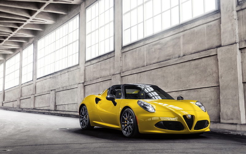 romeo, c, alfa romeo 4c spider, 2K, indoors, alfa, spider, car, yellow