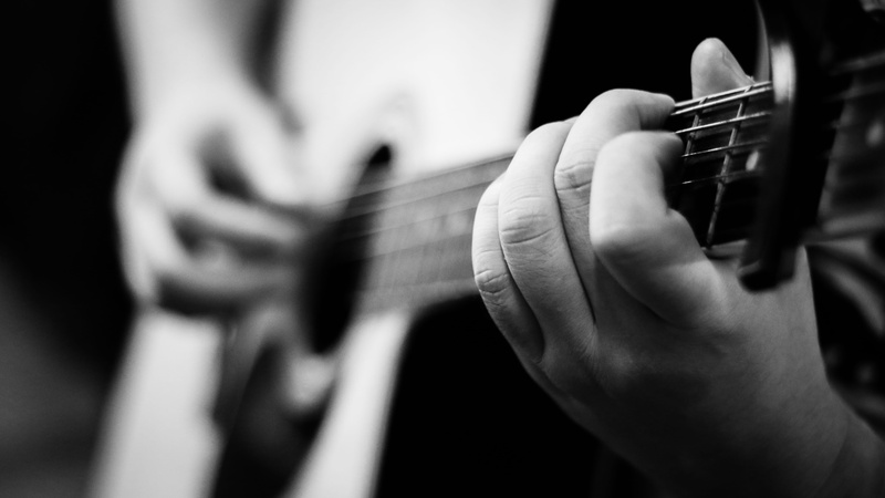 human Hand, photography, close-up, string, performing, finger, string Instrument, musician, playing, chord, grayscale, guitar, musical Instrument, one Person