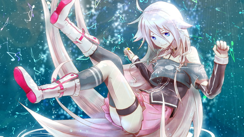 white, skirts, blue, long, art, braids, vocaloid, hair, falling, choker, ahoge, 1080P, boots, eyes, long hair, thigh, people, Blue Eyes, highs, falling down