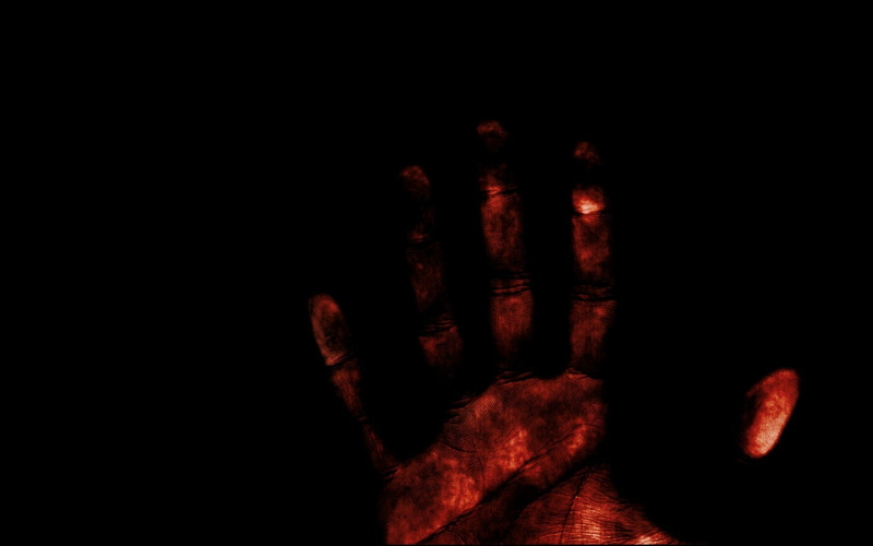 black, hands, copy space, textile, finger, red, close-up, hand, spooky, one person, floral, mystery, black background, studio shot, palm, horror, indoors