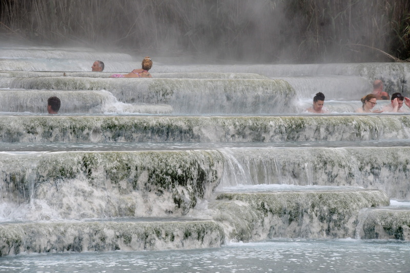 group of people, enjoying, thermal, flowing, men, hot, sulphurous, people, tourism, saturnia, water, terme, ancient, waterfall, bathing, cascades, blurred motion