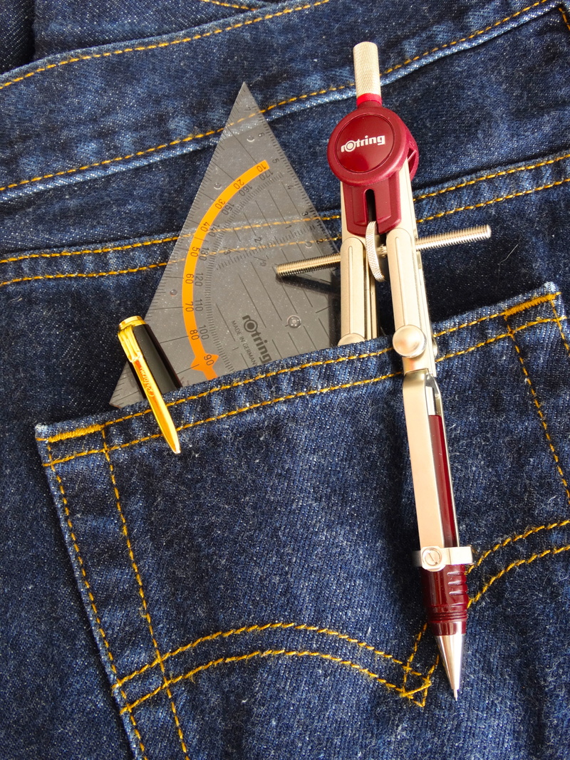 security, zipper, pocket, high angle view, compass, still life, school, occupation, indoors, close-up, pants, jeans, school supplies, control, setsquare