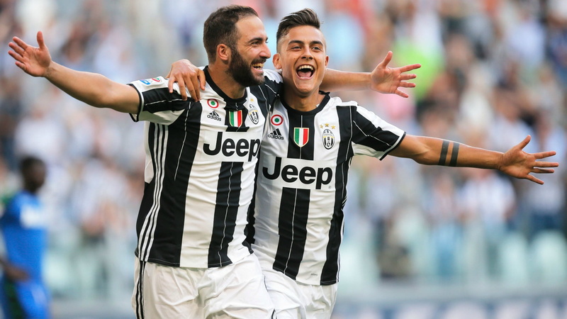 the celebration, tandem, joy, Serie A, Paulo Dybala, Gonzalo Higuain, Juventus, Series A, 1080P, Paulo Dibala, forwards, goal