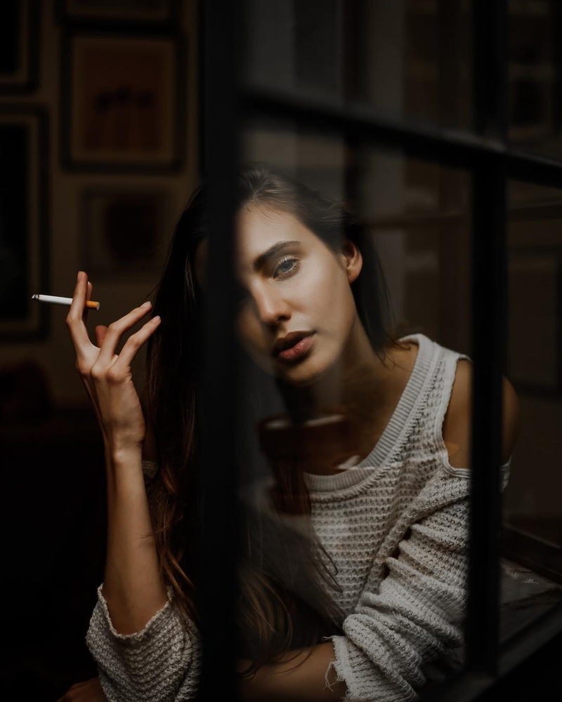 smoking, long hair, blue eyes, 720P, brunette, Macarena Achaga, actress, women, Argentinian