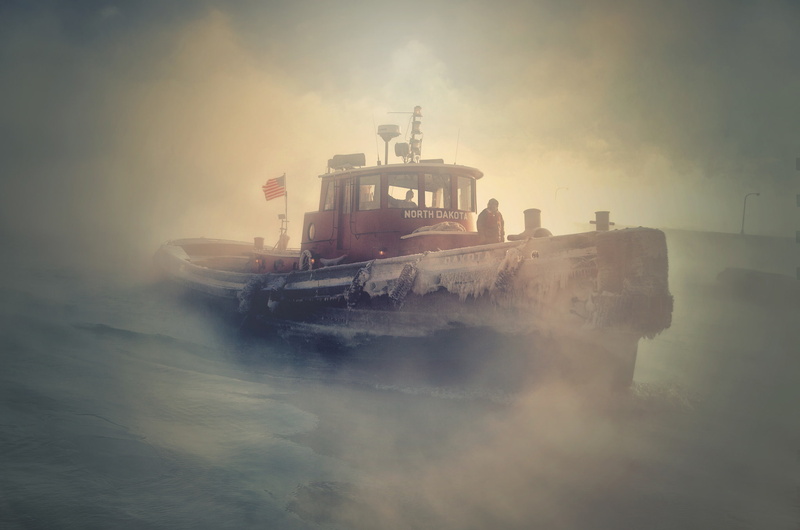 winter, Lake Superior, Duluth, Minnesota, Great Lakes, tug, fog, 1080P, frost, Mn, chill